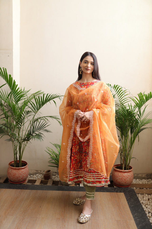 Laal floral Anarkali set