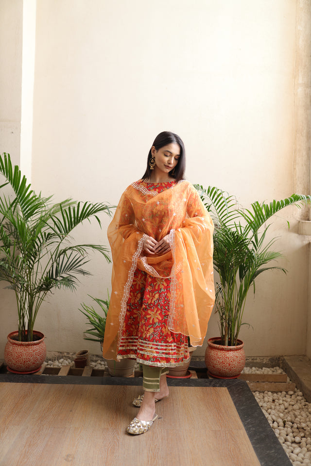 Laal floral Anarkali set