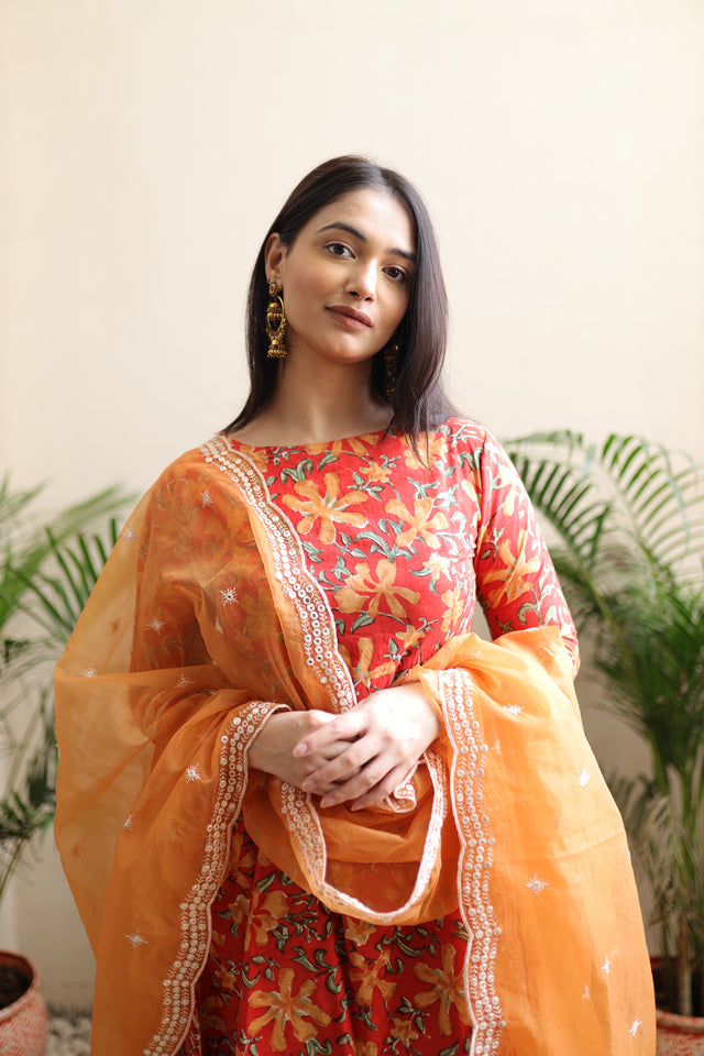 Laal floral Anarkali set