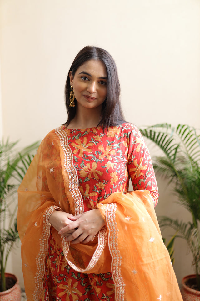 Laal floral Anarkali set