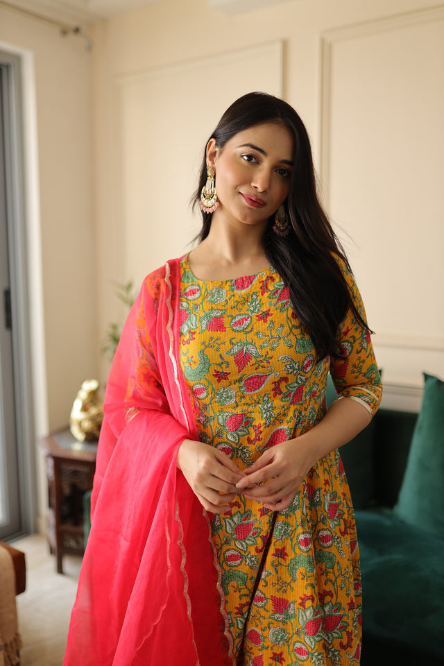 Peela Floral Anarkali set