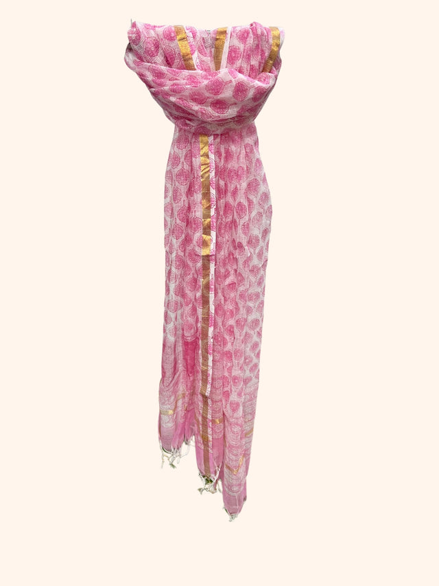 White Pink Kota Doria Dupatta