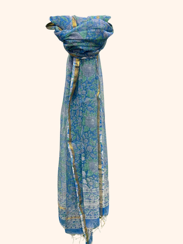 Blue Block Print Kota Doria Dupatta