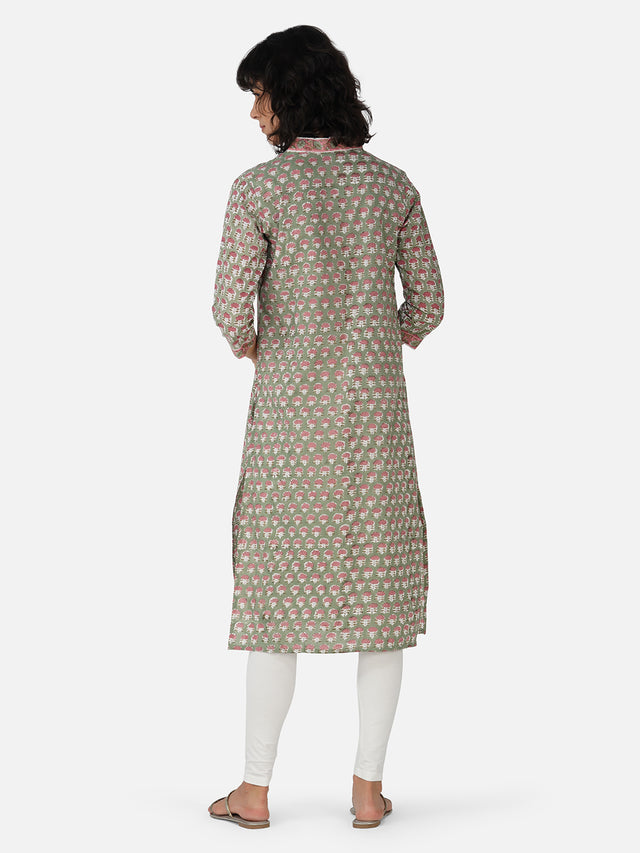 Green Floral Print Office Wear Kurta