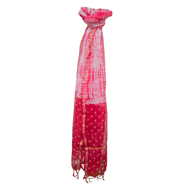 Carrot red Bandhani and Leheriya Dupatta