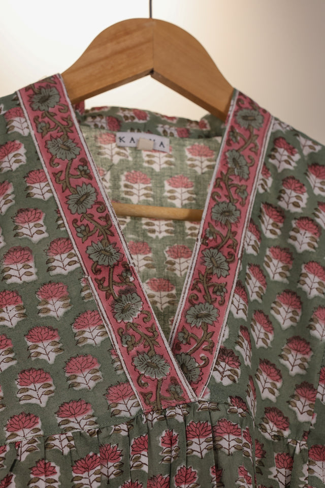 Green Floral Print Office Wear Kurta