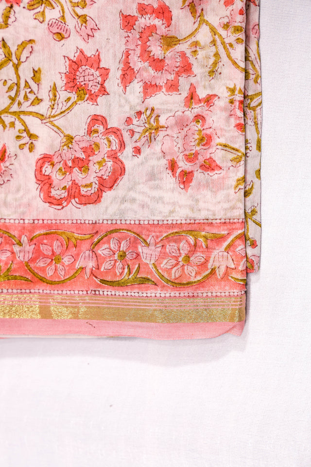 Carmine Pink and Off-white Unstitched Suit set