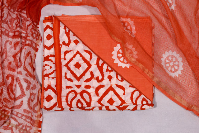 Rust Red Batik Unstitched Suit set