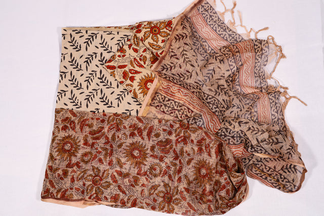 Deep saffron and white Unstitched Suit set