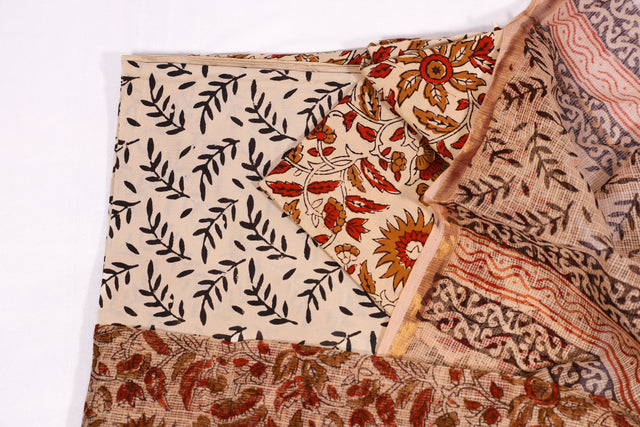 Deep saffron and white Unstitched Suit set
