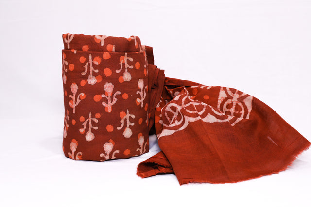 Chestnut Red Batik Mulmul Dupatta