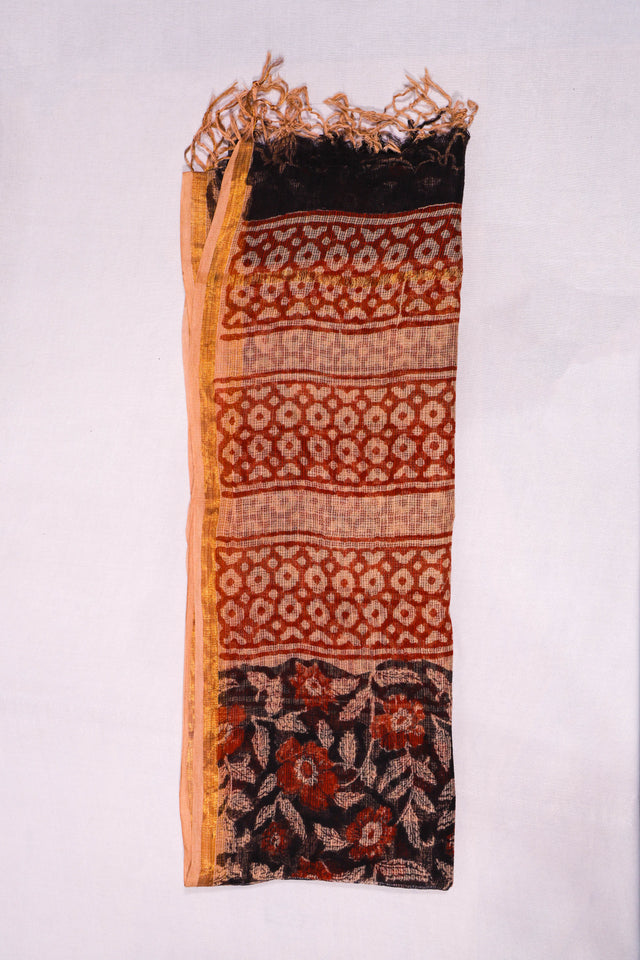 Red and black floral Kota Doria Dupatta