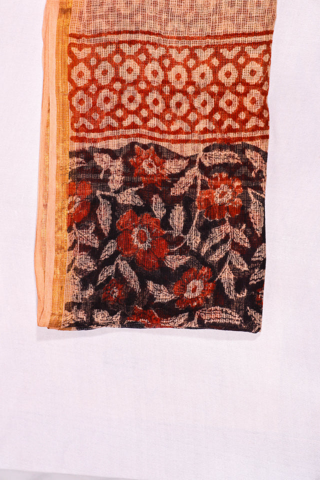 Red and black floral Kota Doria Dupatta