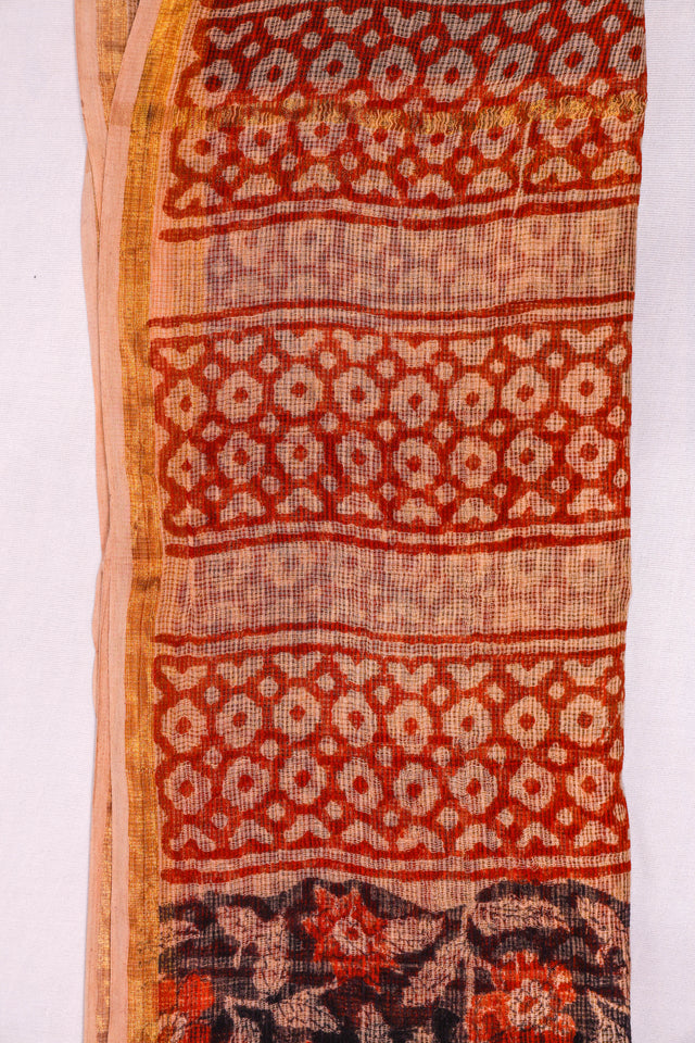 Red and black floral Kota Doria Dupatta