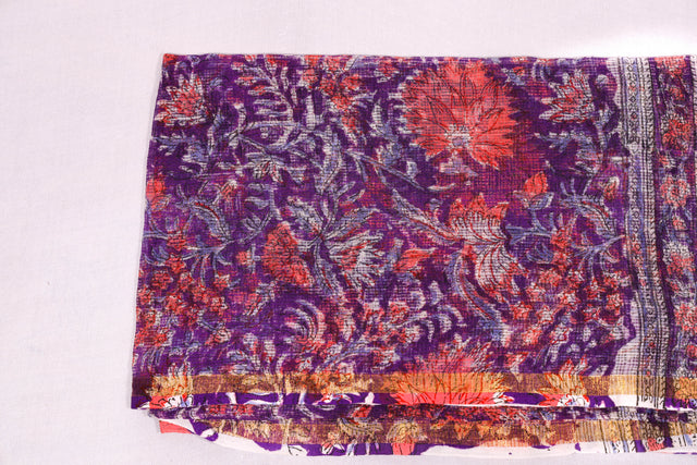 Dark Purple Floral Kota Doria Dupatta