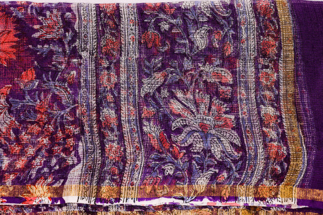 Dark Purple Floral Kota Doria Dupatta