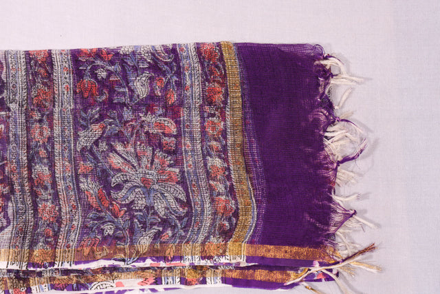 Dark Purple Floral Kota Doria Dupatta