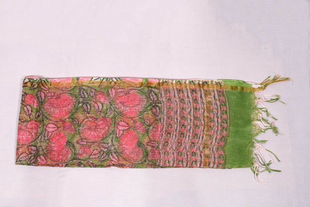Green and pink floral Kota Doria Dupatta