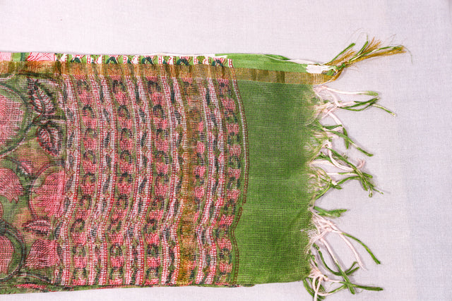Green and pink floral Kota Doria Dupatta