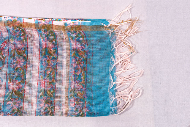 Persian Blue floral Kota Doria Dupatta