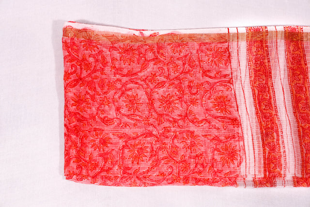 Flame Orange Floral Kota Doria Dupatta