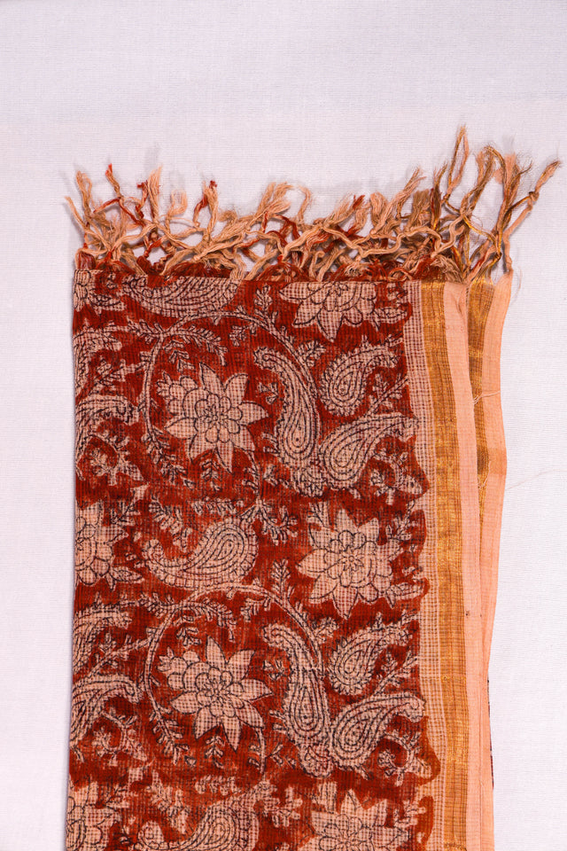 Red and Clay Floral Kota Doria Dupatta