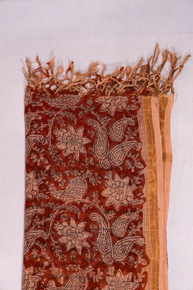 Red and Clay Floral Kota Doria Dupatta