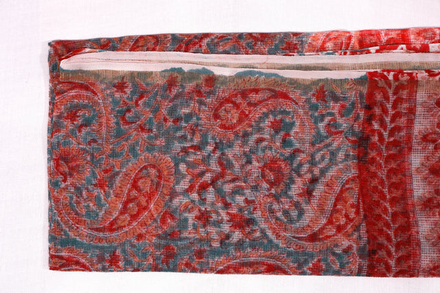 Slate Blue and red floral Kota Doria Dupatta