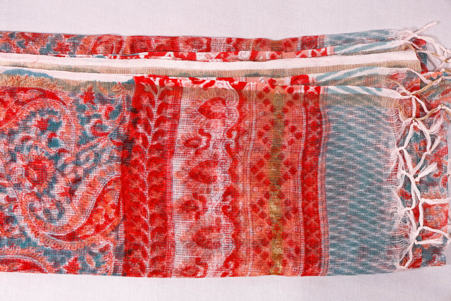 Slate Blue and red floral Kota Doria Dupatta