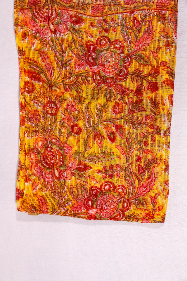Chrome yellow floral Kota Doria Dupatta