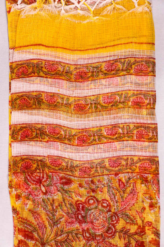 Chrome yellow floral Kota Doria Dupatta
