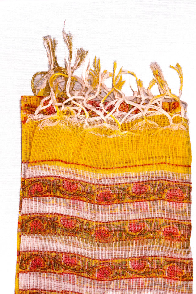 Chrome yellow floral Kota Doria Dupatta