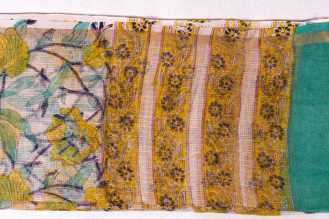 Yellow and Teal Kota Doria Dupatta