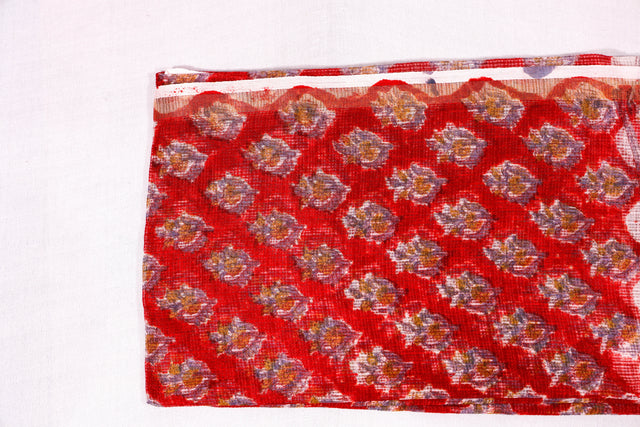 Scarlet Red Floral Kota Doria Dupatta
