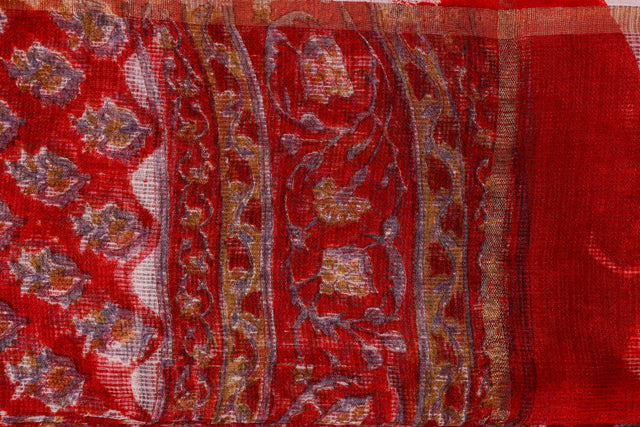 Scarlet Red Floral Kota Doria Dupatta