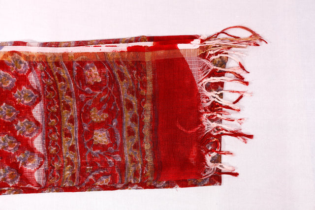 Scarlet Red Floral Kota Doria Dupatta