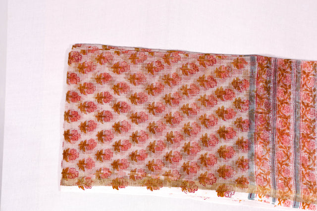 Dark Peach and Teal blue floral Kota Doria Dupatta