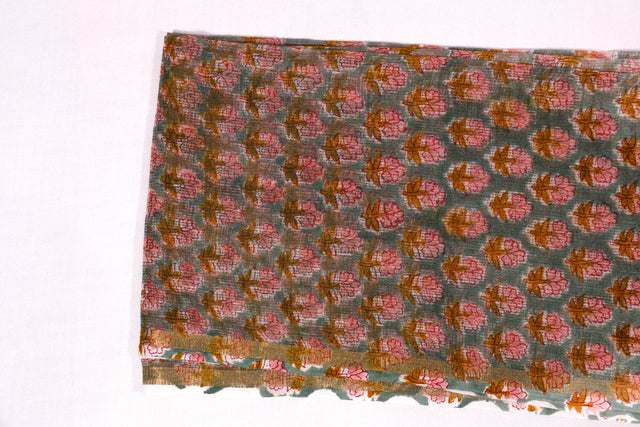 Cyan Green floral Kota Doria Dupatta