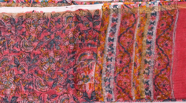 Rose pink floral Kota Doria Dupatta