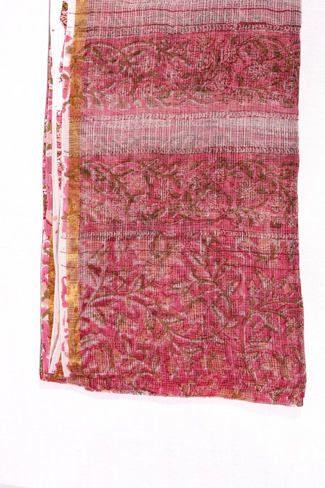 Hibiscus Pink Floral Kota Doria Dupatta