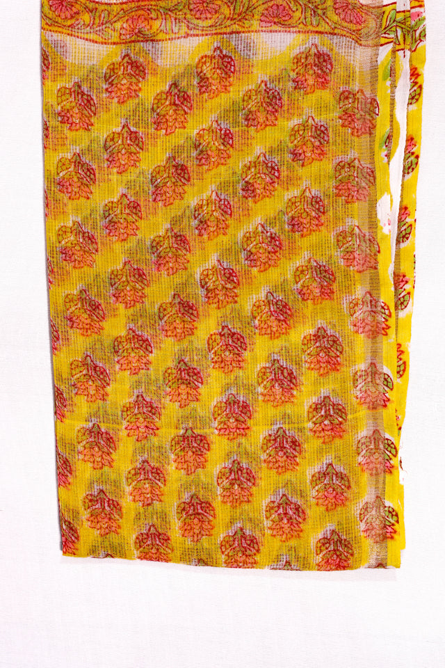 Citrine Yellow floral Kota Doria Dupatta