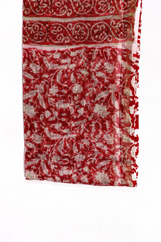 Wine Red Floral Kota Doria Dupatta