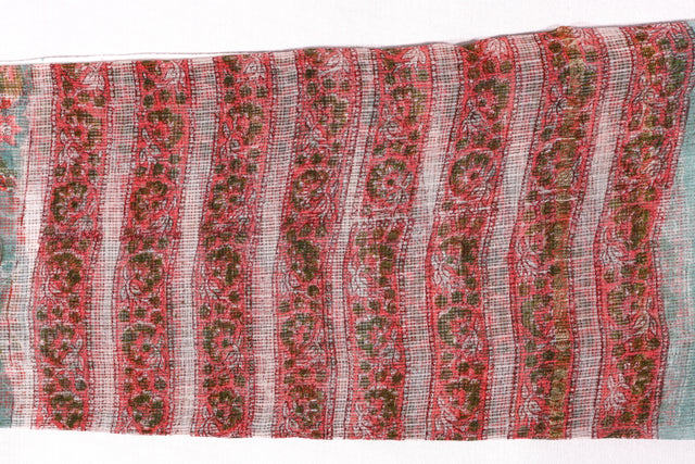 Mineral Blue and Coral Floral Kota Doria Dupatta