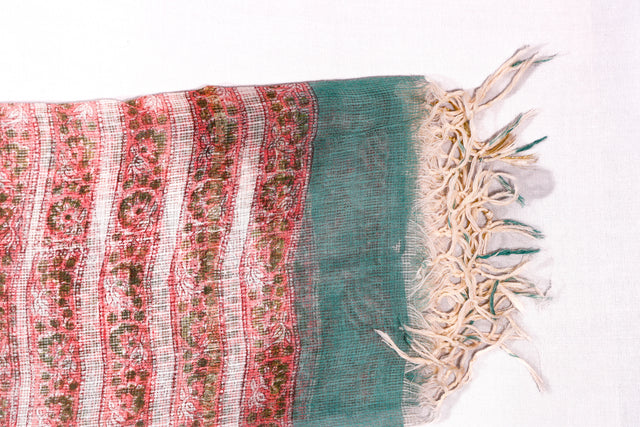 Mineral Blue and Coral Floral Kota Doria Dupatta