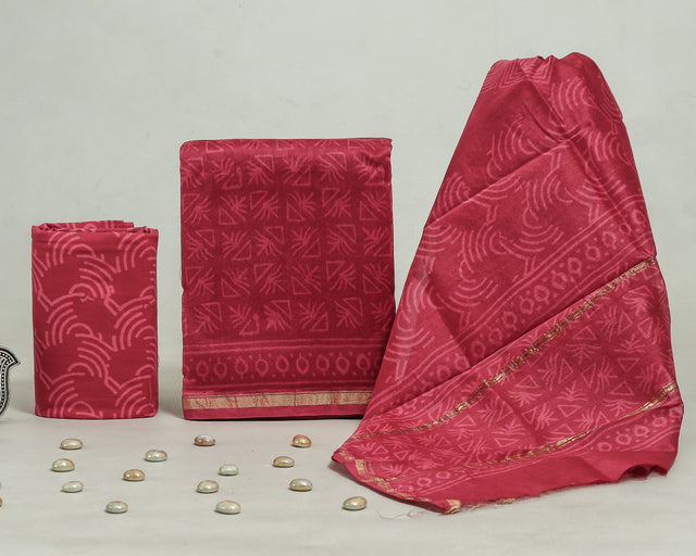 Dark Pink Chanderi Unstitched Suit Set