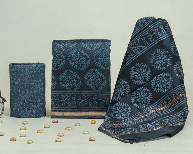 Ebony Blue Chanderi Unstitched Suit Set