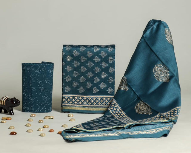 Jay Blue Chanderi Unstitched Suit Set