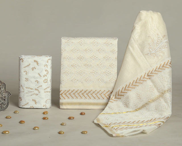Moon Mist White Chanderi Unstitched Suit Set