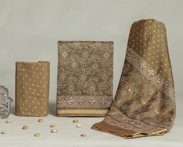 Old Copper Chanderi Unstitched Suit Set