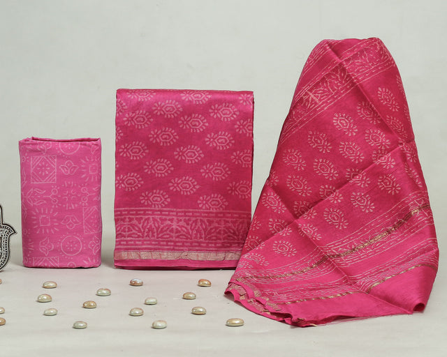 Pink Chanderi Unstitched Suit